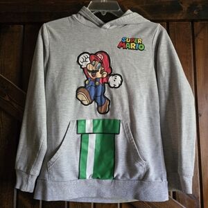 Super Mario Brothers Hoodie Sweatshirt Boys L Grey gray VG